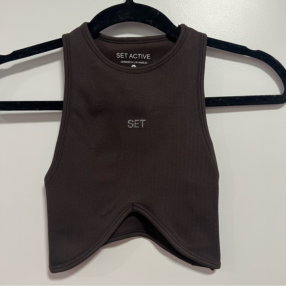 Set Active Sculptflex High Neck Angle Bra Brown XL NWOT